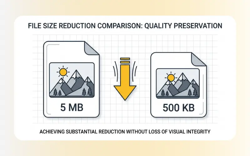 File size reduction concept on online image compressor tool.