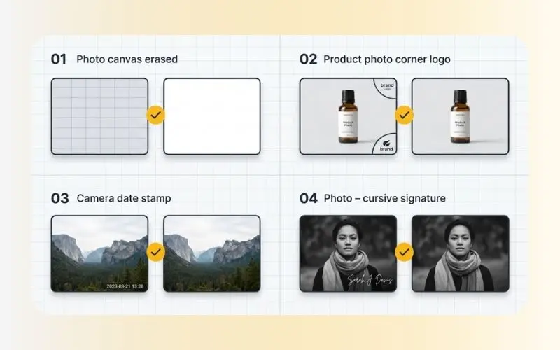 Capability matrix showing options to remove logo from photo layouts.
